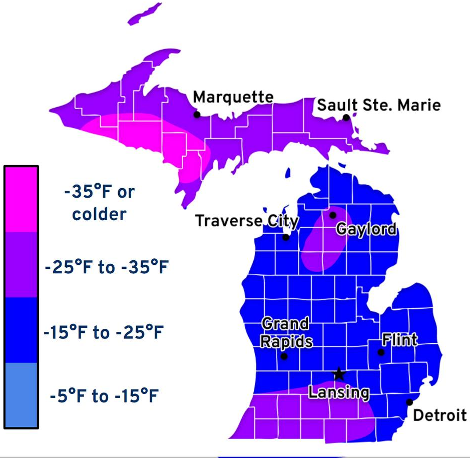 Arctic Air Mass Could Bring Dangerous Wind Chills to Michigan forecast1